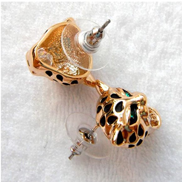 18k Gold Plated Cheetah Head Earrings - Picture 9 of 11